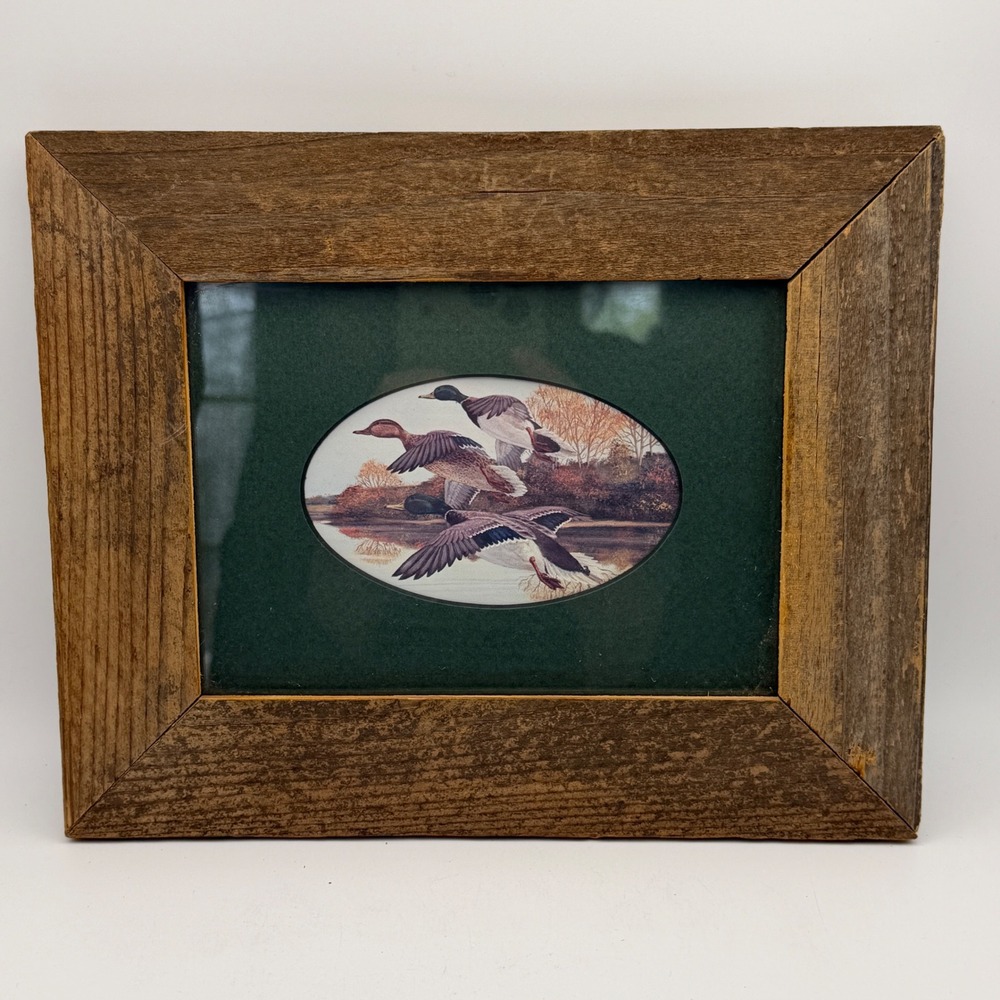 Rustic Mallard Duck Flight Framed Wildlife Print Cabin Lodge Hunting Wall Decor